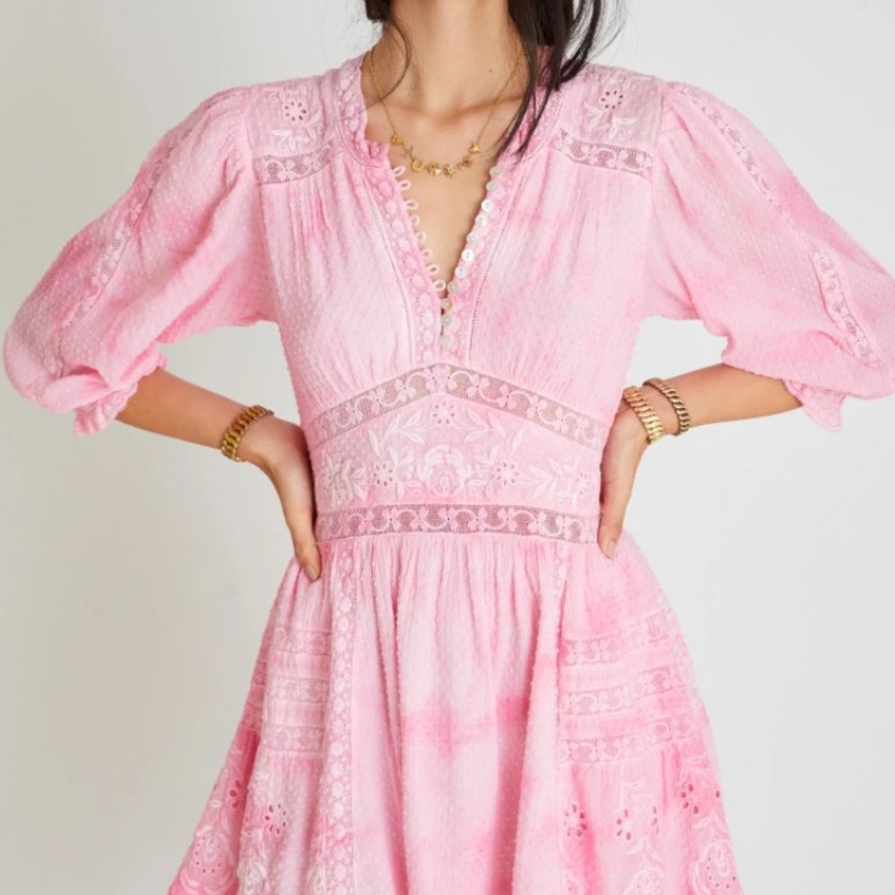 LoveShackFancy Leno Dress FUCHSIA HAND DYE NWT$375 - Picture 2 of 5